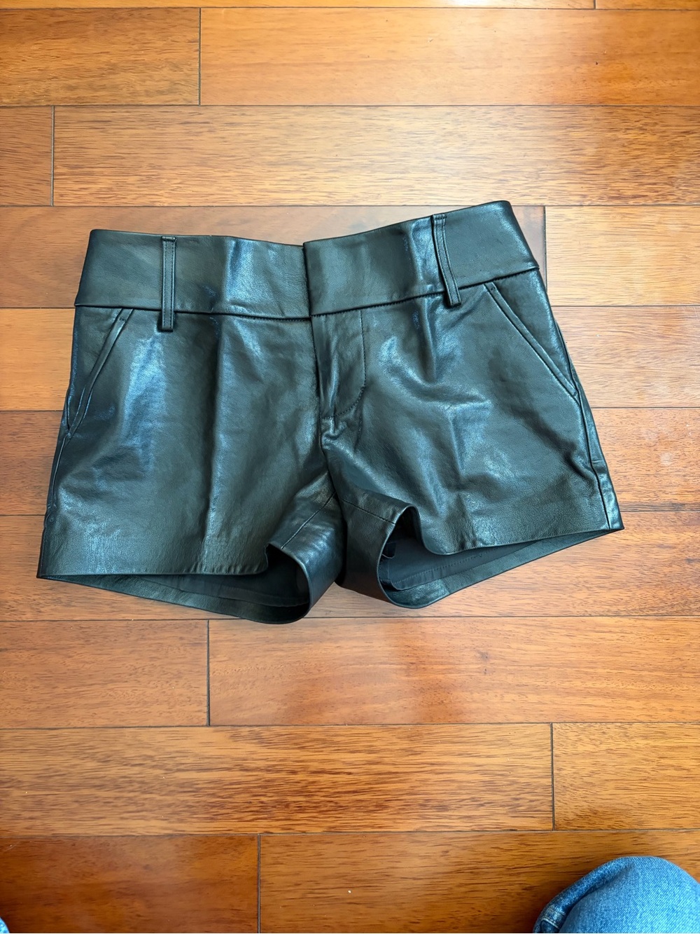 Alice + Olivia Black  Leather High-Waist Shorts